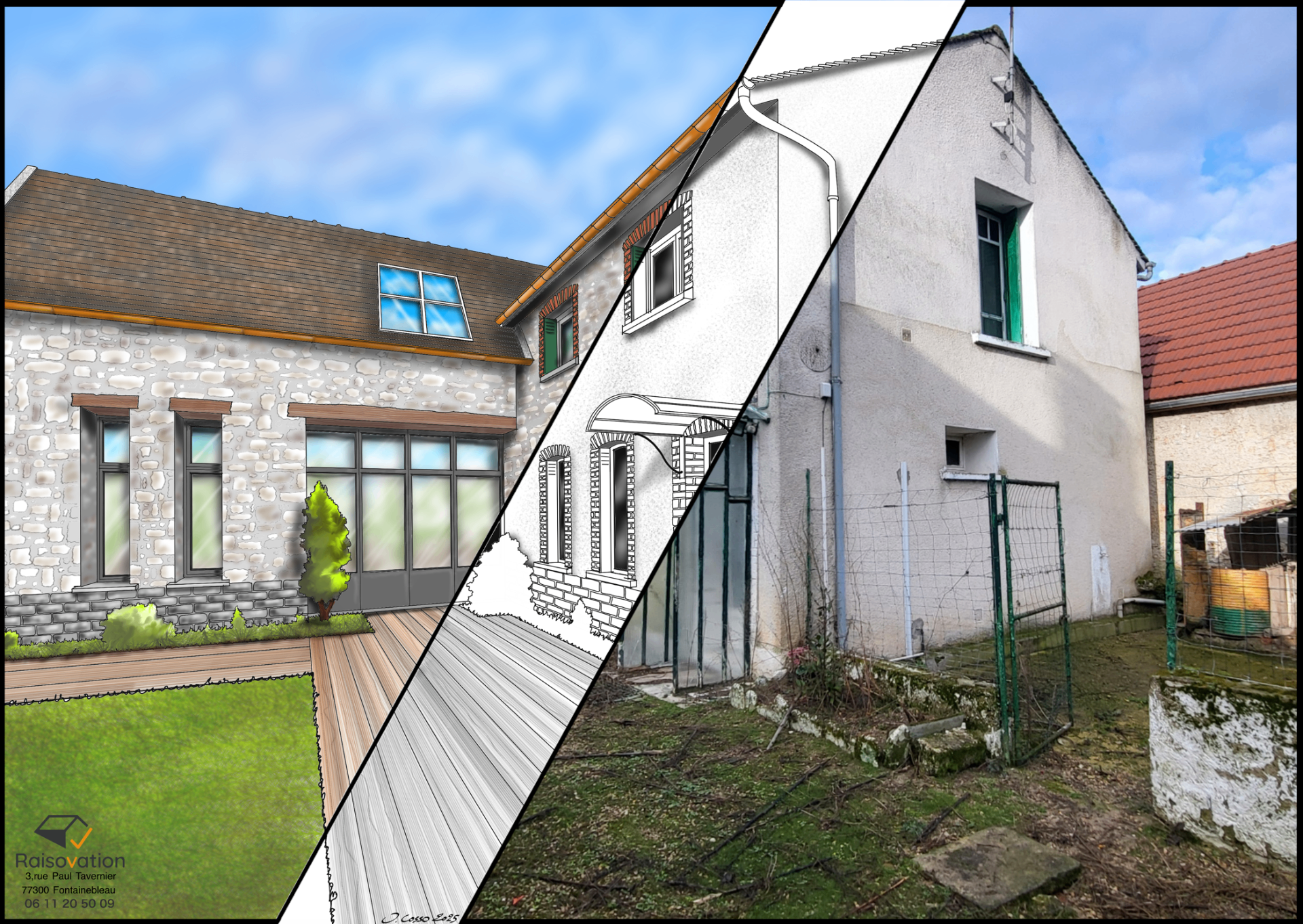 Illustration avant / après d'une rénovation à Fontainebleau
