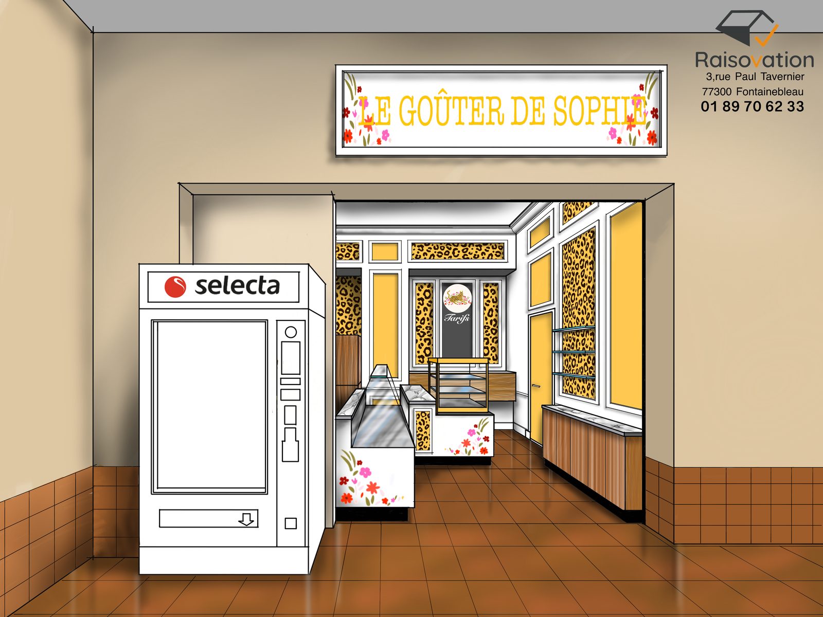 Première perspective de la boutique dessinée par Jacques