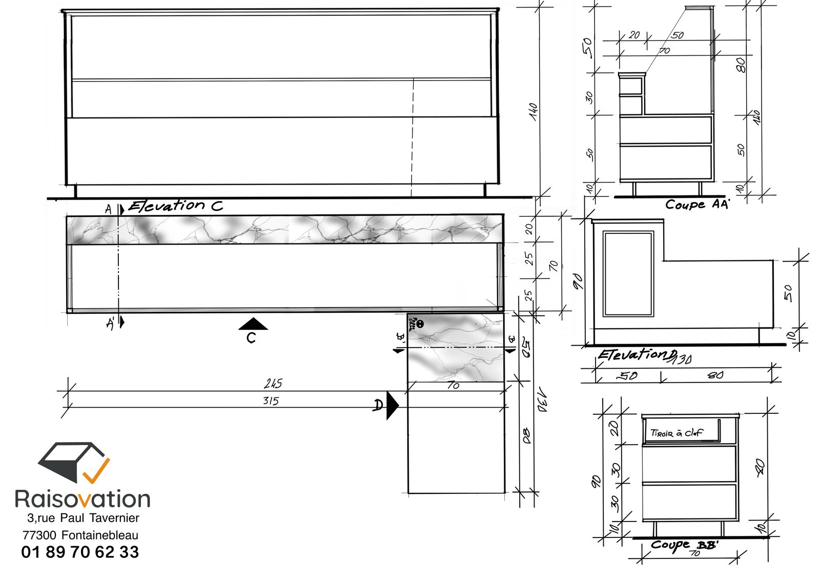 Plan du mobilier dessiné pour le projet